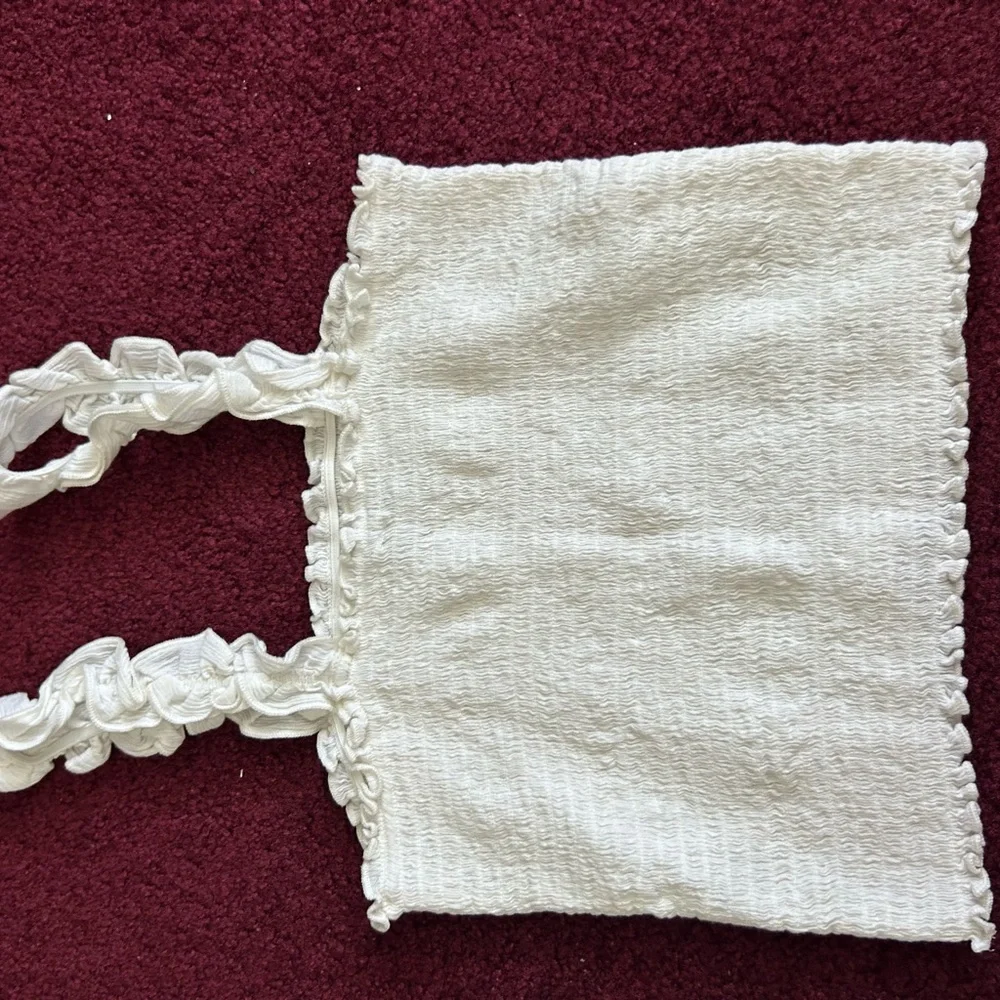 Aerie White Ribbed Ruffle Tank Top - Picture 2 of 2